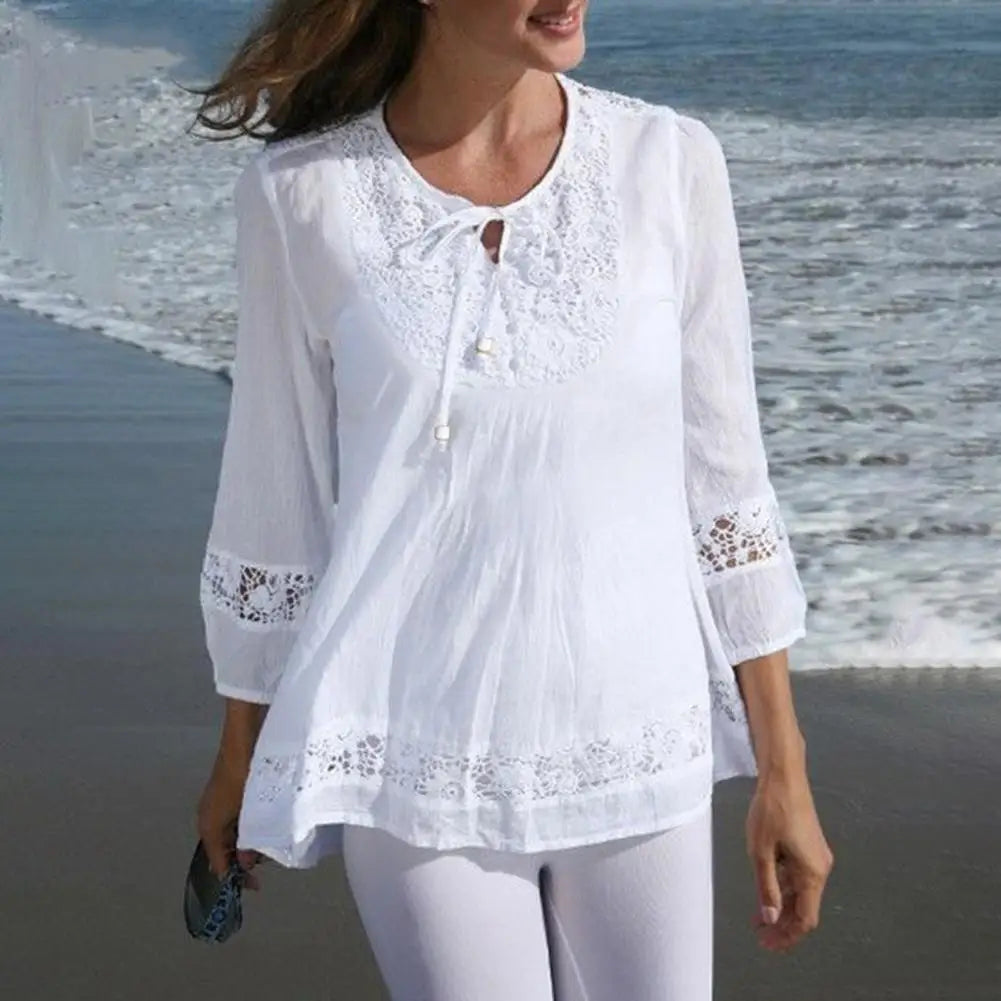 Stylish Curvy Size Bohemian Applique Lady Spring Casual Blouse. sizes M-5xl