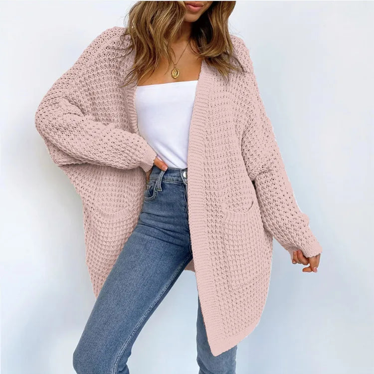 Women's Open Front Cardigan Sweater - Cozy Knitted Jacket with Pockets