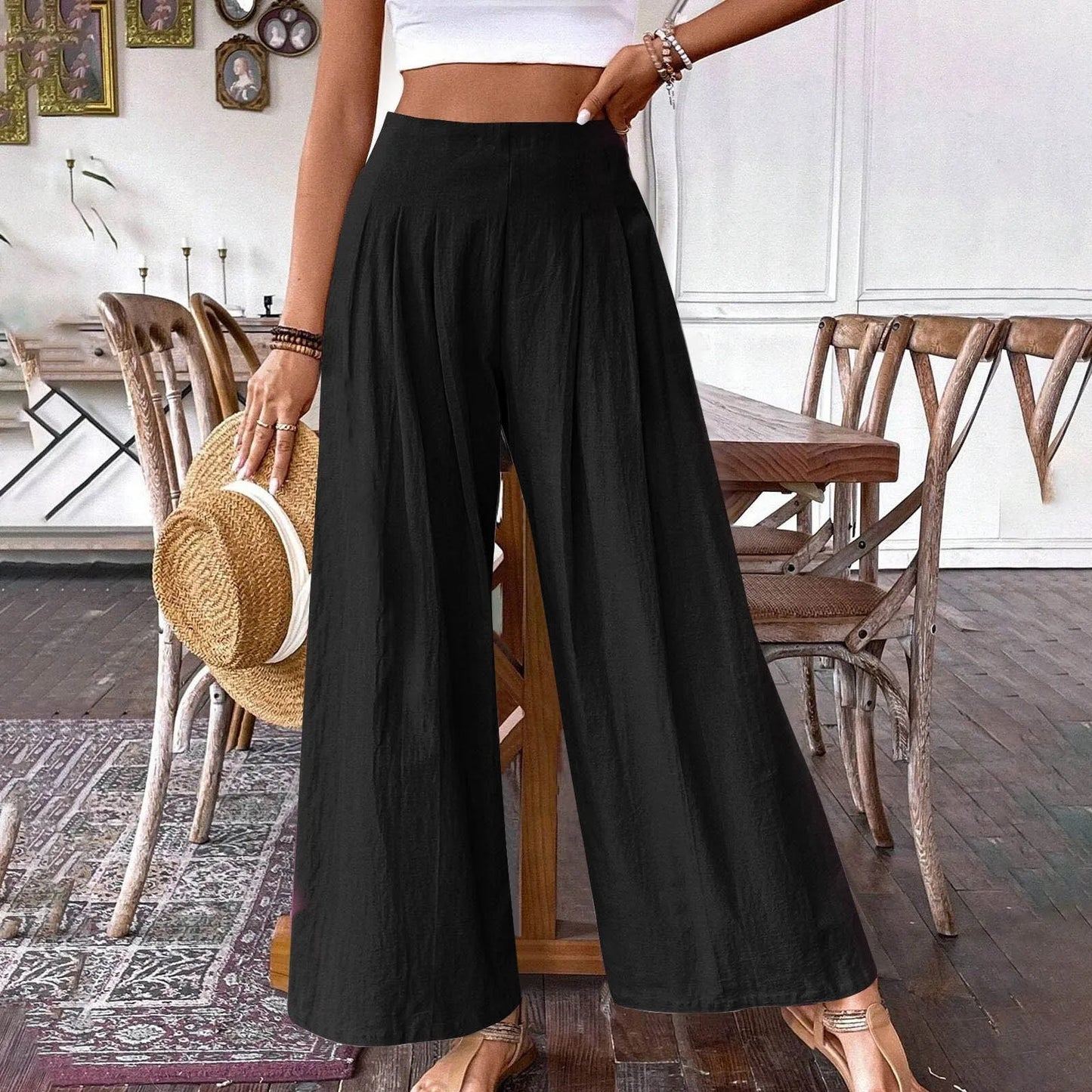 Italy Fashion Summer Casual Loose Long Pants High Waist Wide Leg Pants Oversized Pant Cotton Linen Pant . S-xxl