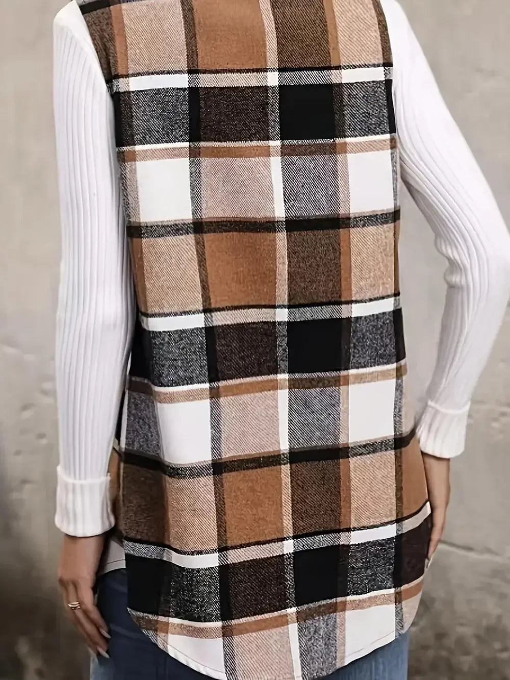 Women Plus Size 1XL-5XL Plaid Print Sleeveless Thick Thermal Vest Women Outwear.  1X-5X