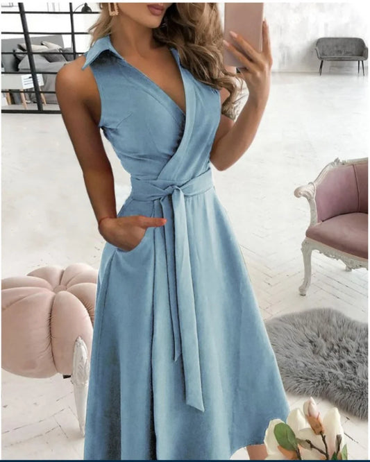 Summer Retro Long Casual Cross V-neck Short-sleeved Bohemian Dress. S-xxL