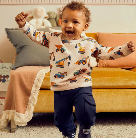Kids Clothes 2025 New Spring Autumn Tops Children's Clothing Baby Boys Hoodies Cartoon Excavators Sweatshirt Cotton