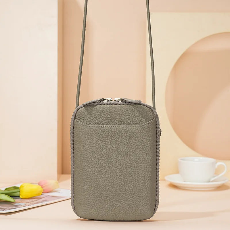 Genuine Leather Zipper Cross-body Shoulder Bag