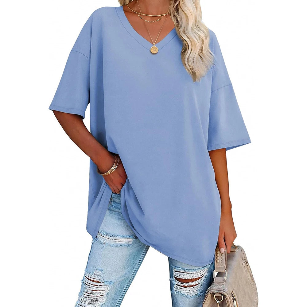 Womens Oversized T Shirts V Neck Tees Half Sleeve Cozy Comfy Tunic 2024 Y2K Tops Casual