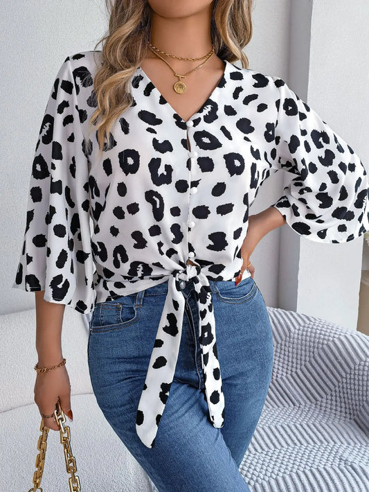 Casual Leopard Print Half Sleeve Top Button Shirt.  S-XL