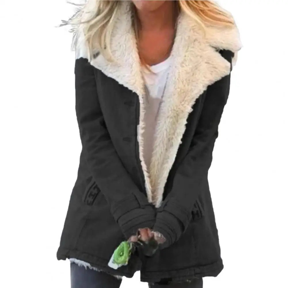 Ladies Very Popular Curvy Size Winter Plush Lamb Wool Warm And Fashionable Lapel Jacket.