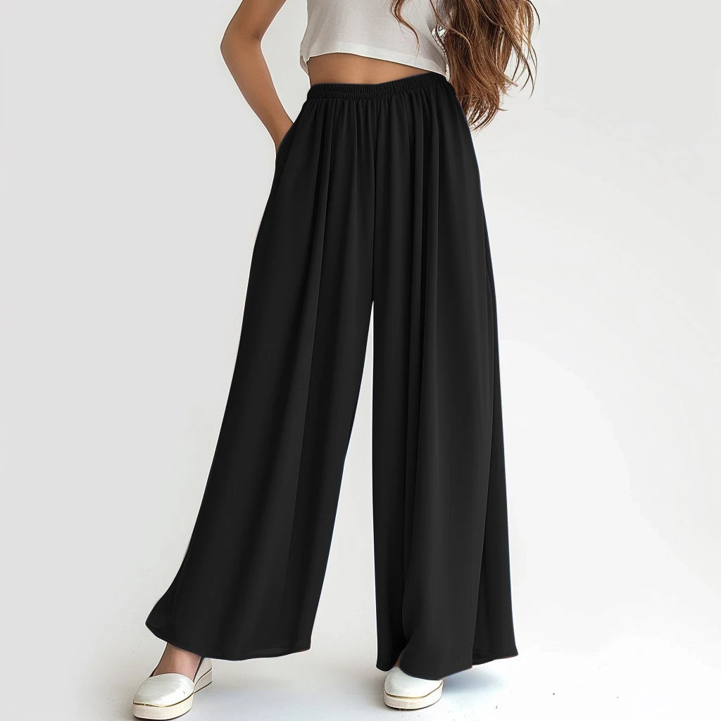 Spring Summer Ladies Elastic High Waist Wide Leg Pants Casual Loose For Comfortable Casual  Wear. Size S-5X