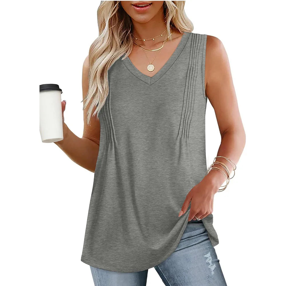 Summer Tank Top 2025 Loose Fit V Neck Sleeveless Flowing top.  S-XXL