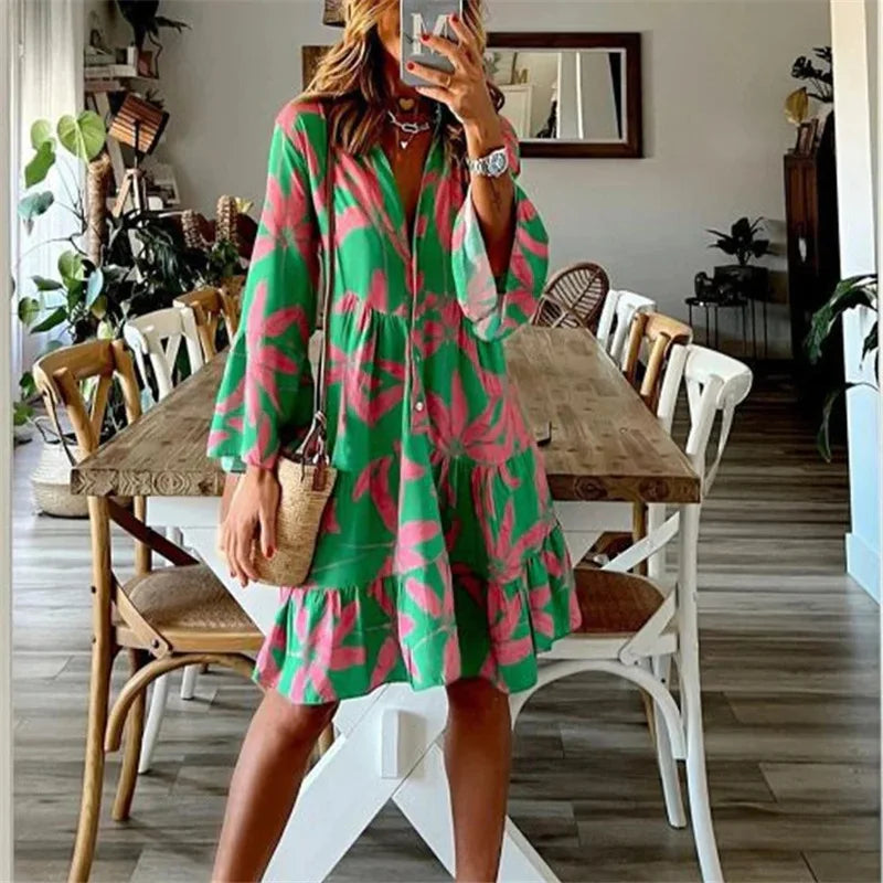 Ladies Boho Shirt Dress Sexy Flare Style