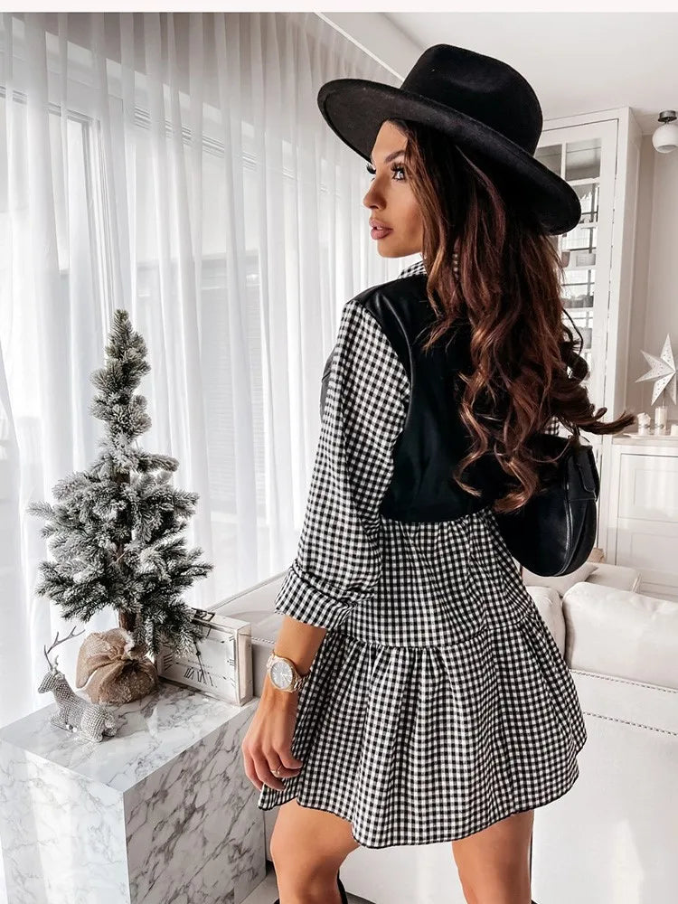 Summer Casual Long Sleeve Shirt/ Dress For Women PU Leather Sweet Lady Mini Dresses.  S-2X