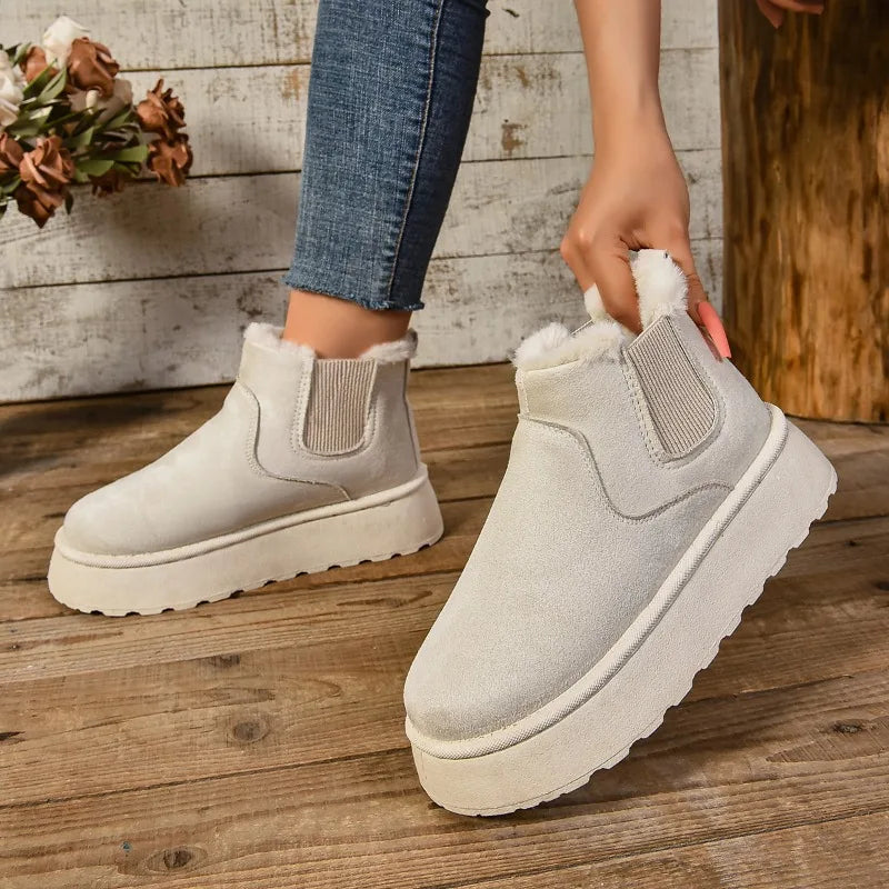 Winter Women Short Plush Warm Boot/Shoe Casual New Suede Fur Chelsea Ankle Platform.