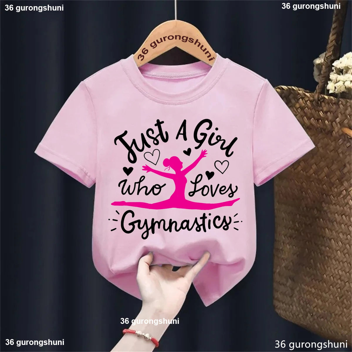 Kawaii Kids Clothes Just A Girl Who Loves Gymnastics Watercolor Graphic Printed Tshirt Girls Love Sports Casual Summer T-Shirt
