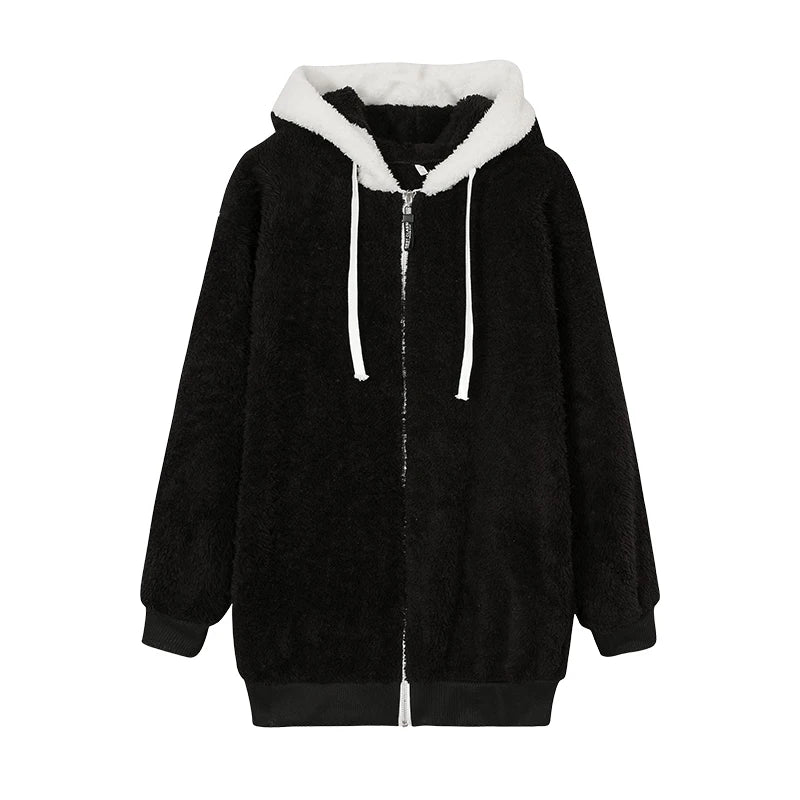 New Style Autumn And Winter Loose Plush Zipper Hooded Jacket Woman.  S-5X