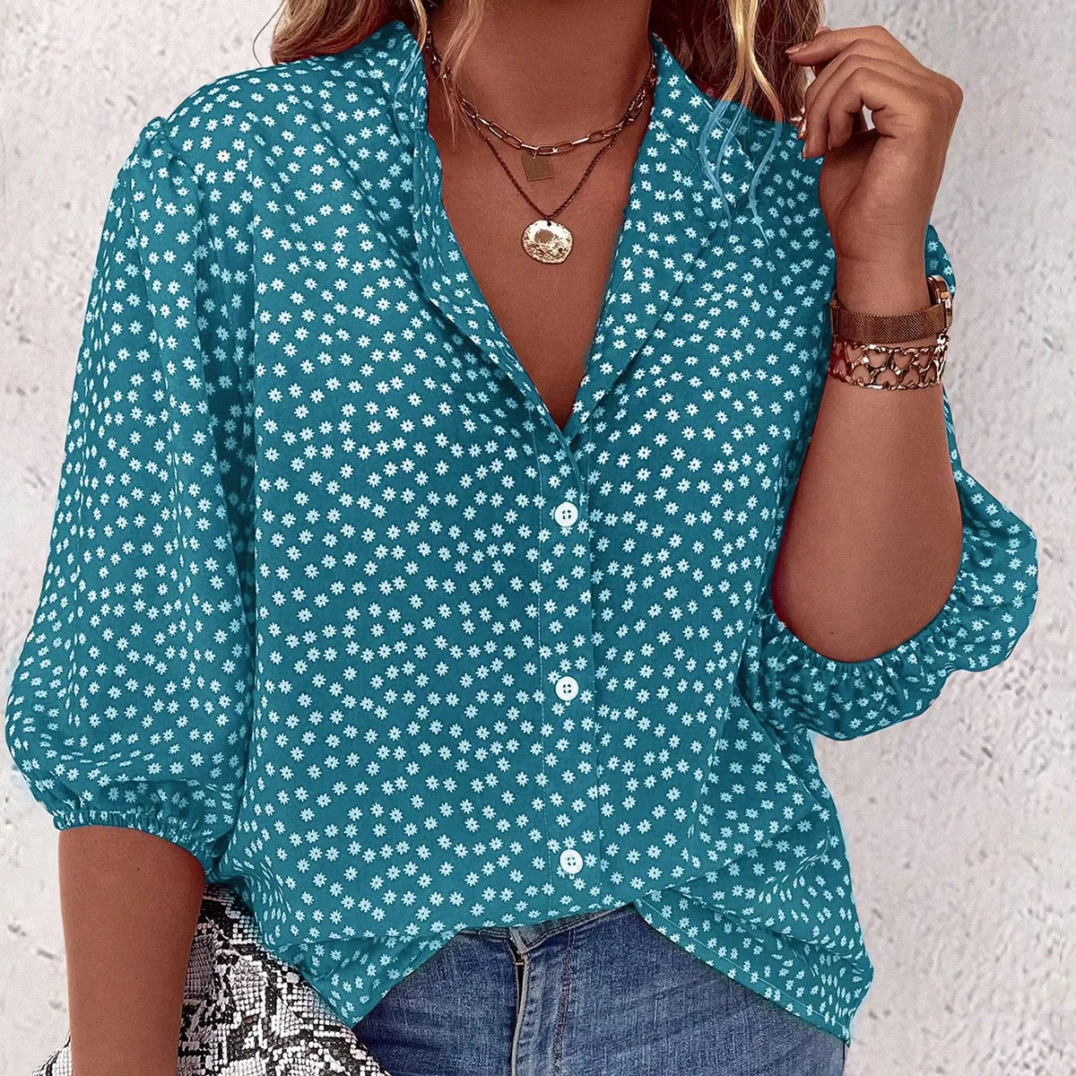 Plus Size Floral Long Sleeve Fashionable Casual Top