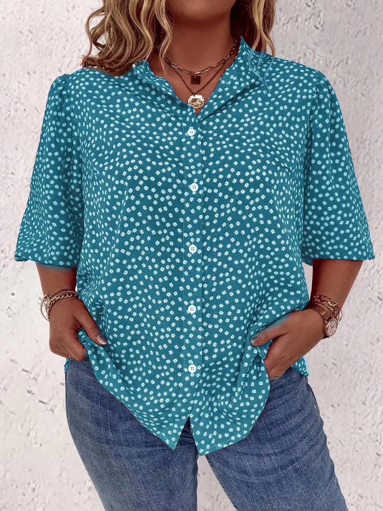 Plus Size Floral Long Sleeve Fashionable Casual Top