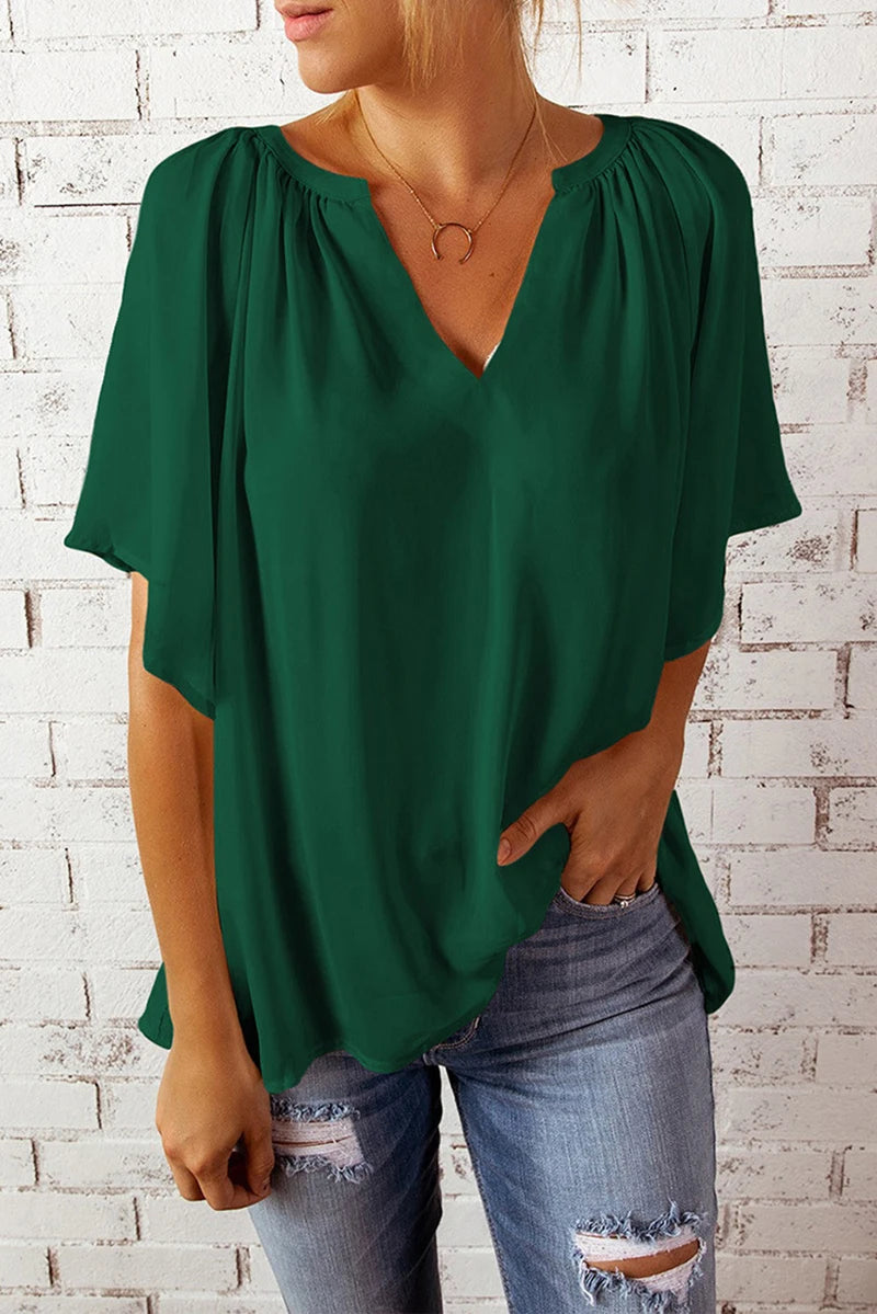 Summer New Loose V-neck Top Casual Women's Chiffon Shirt.  S-2XL