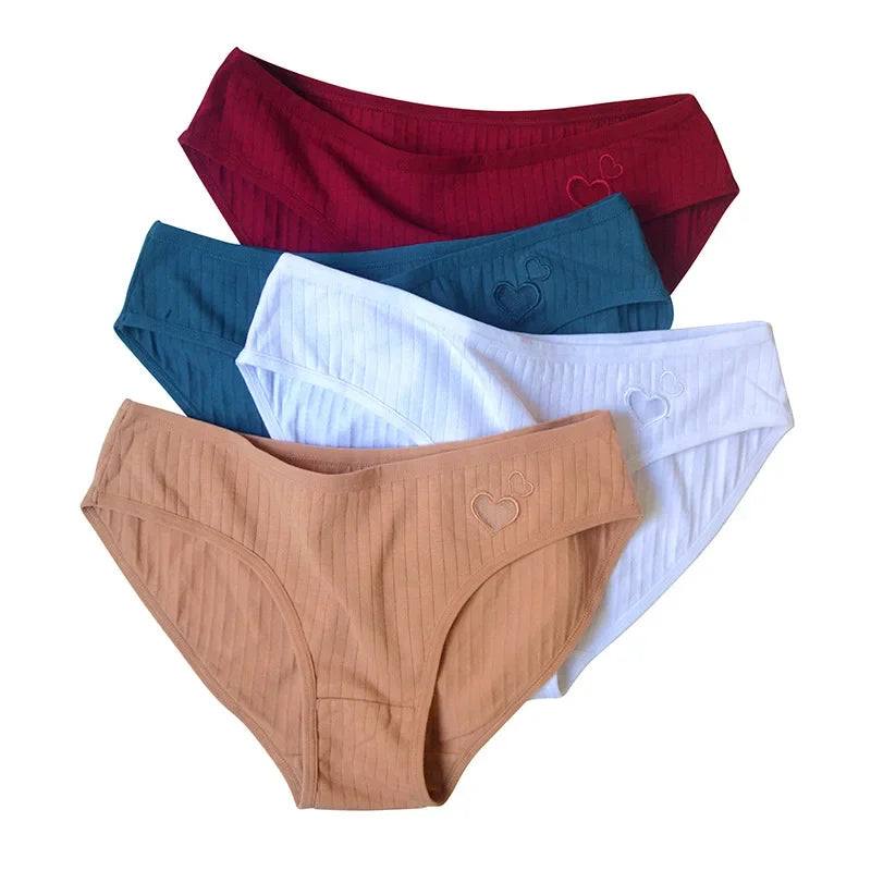 quality Ladies 3-pcs Panties Mid-Waist Briefs Soft Cotton