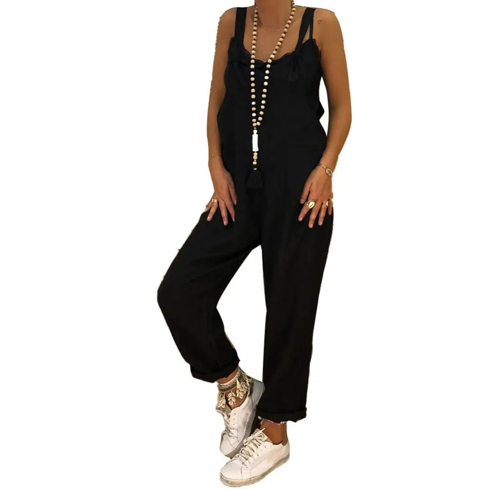 Women Casual Solid Color Sleeveless Adjustable Straps Loose Jumpsuit/Overalls.  M-5X