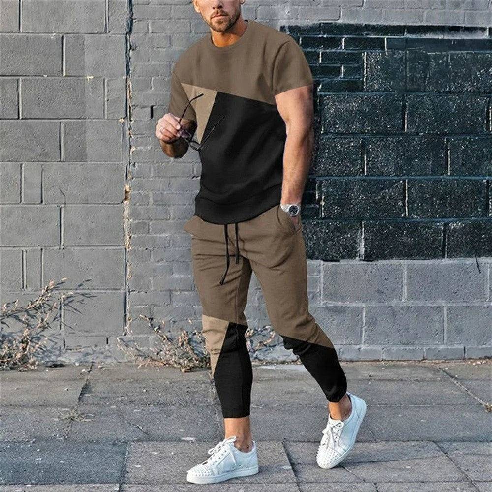 Men's 2 Piece Set Short Sleeve Sportswear Fashion Men's Clothing Trousers Casual O-Neck.  M-5X Tops Pants Suit.