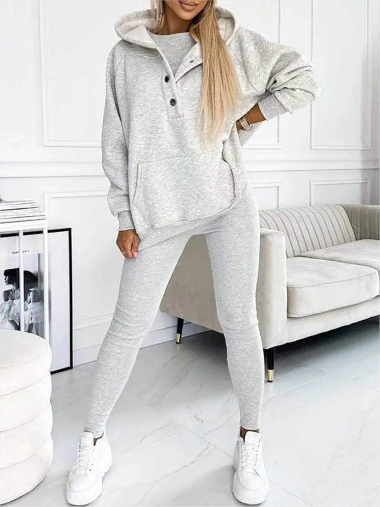 Women's Casual Loose Sport Suit Two-piece Fashion Solid Long Sleeved Hoodie And Sport Long Pant Set.  M-3X