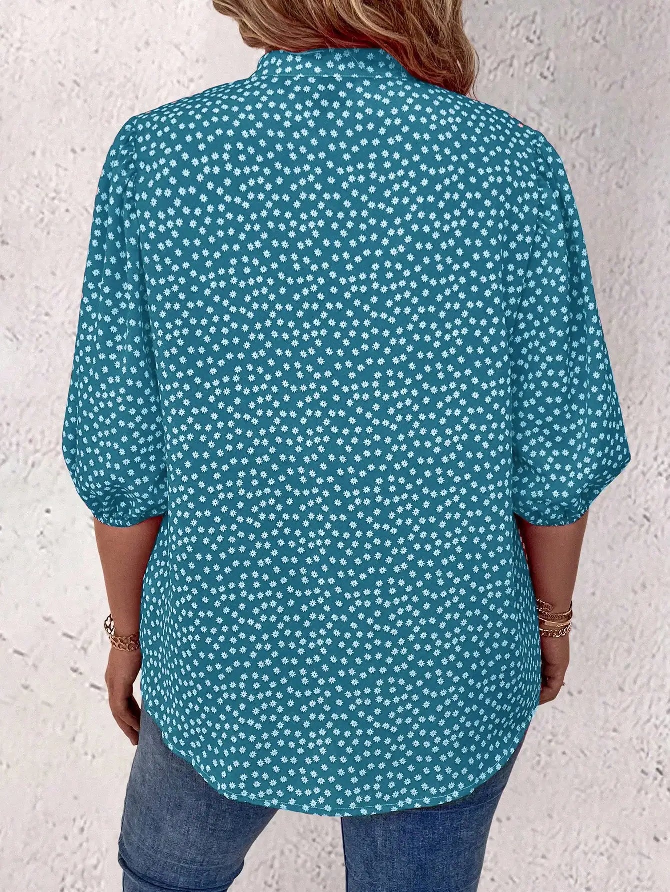Plus Size Floral Long Sleeve Fashionable Casual Top