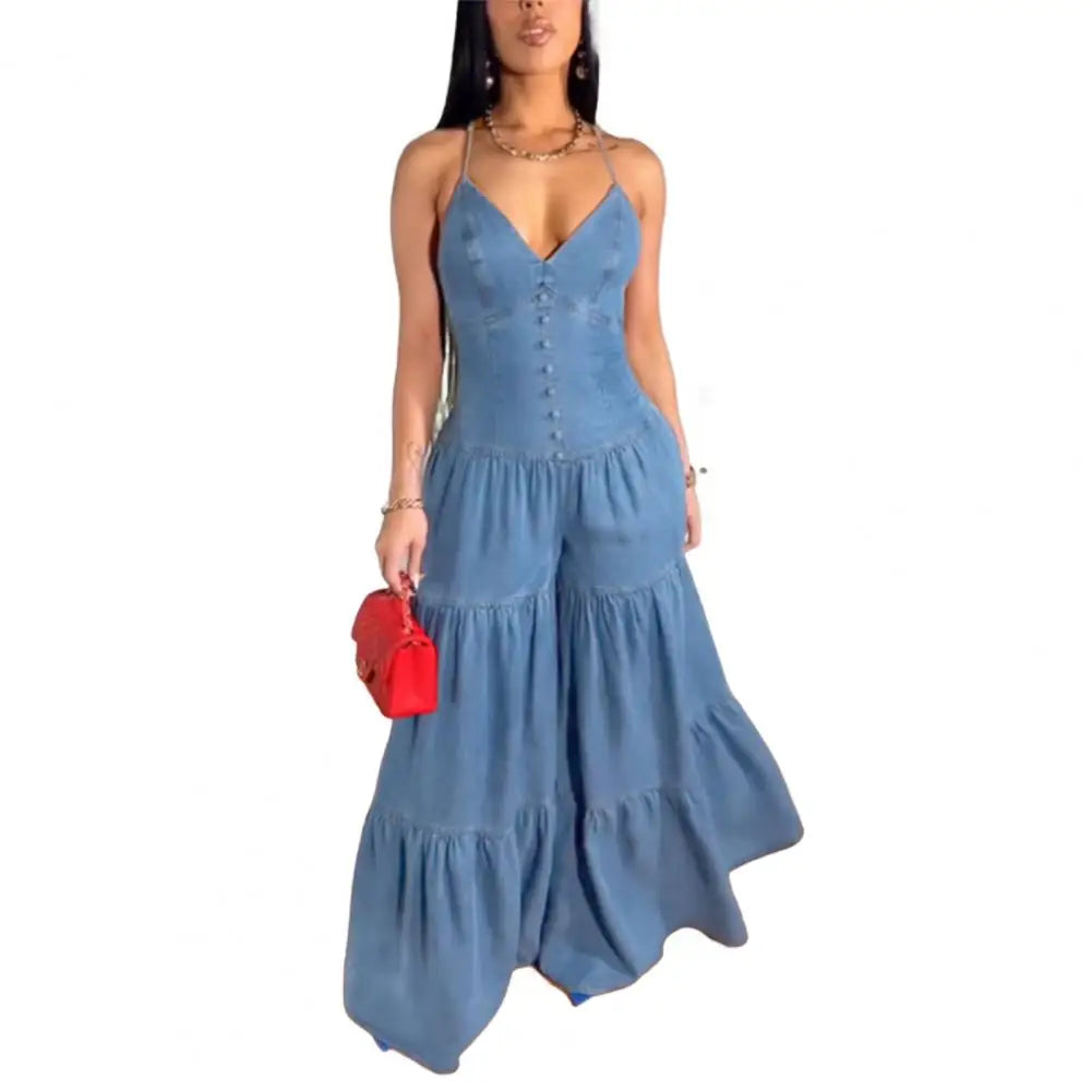 High-quality Jumpsuit Stylish Women's Sleeveless Jumpsuits Casual Flowy Overalls Sexy Halter Rompers for Summer for Jumpsuits
