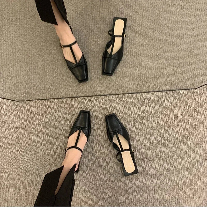 2025 Summer Women Mules Fashion Shallow Square Toe Dressy Sandal Women's Sandalias