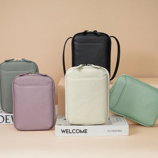 Genuine Leather Zipper Cross-body Shoulder Bag