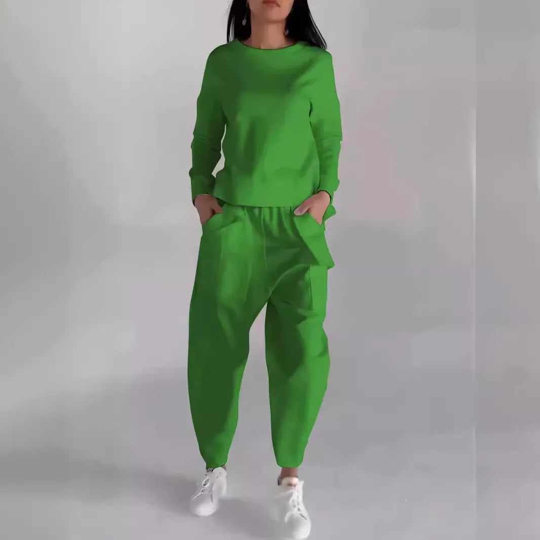 New Fashion Lace-up Craft Multi-pocket Trendy Sport Solid Color Casual Pants Set for Women.  S-3X