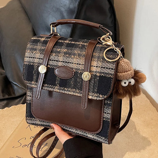 Vintage Handbag English Style Casual Plaid Small Backpack/Bag