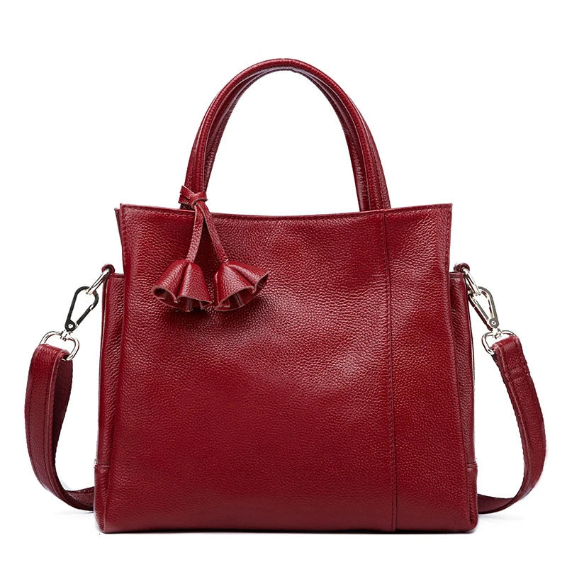 Cowhide women's handbag casual versatile black daily commuting single shoulder cross-body tote bag