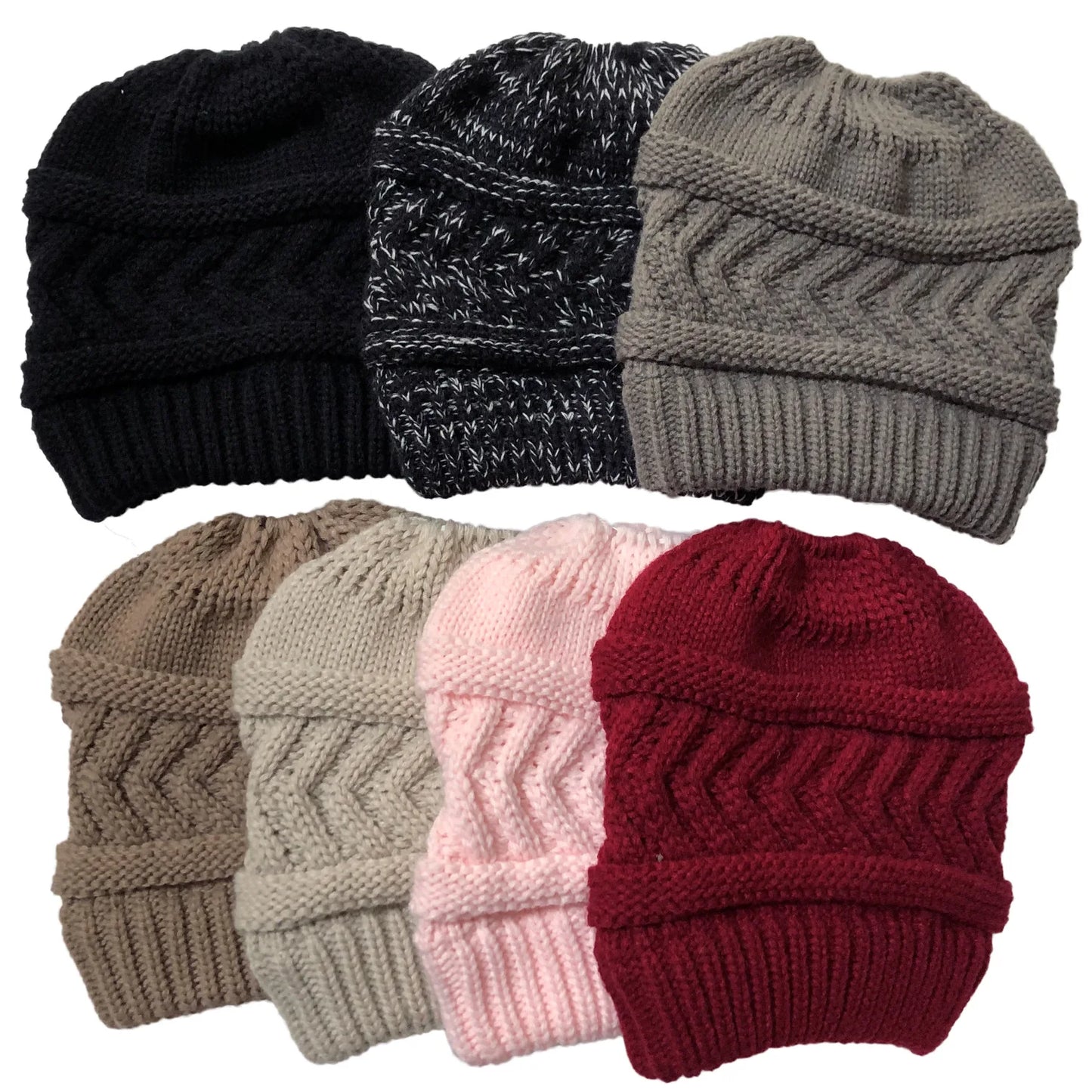 Winter Solid Cap Color Beanie Hat Dome Warm Horsetail Knit Hat women's Solid Color Fashion Outdoor