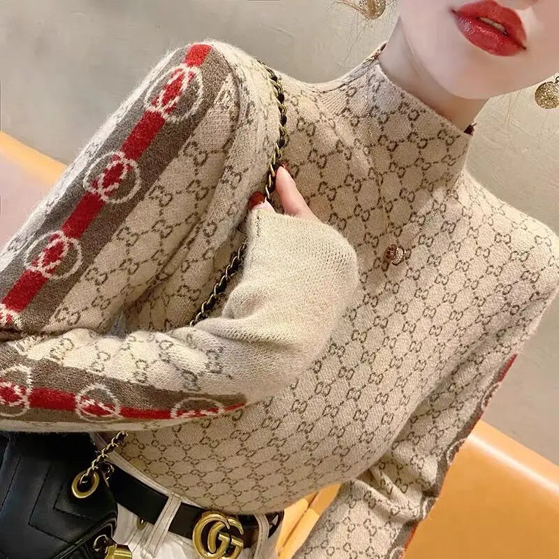 Women's Elegant Fashion Knit Pullover Autumn Slim Long Sleeve Pullovers Lady Chic Top.  S-2X