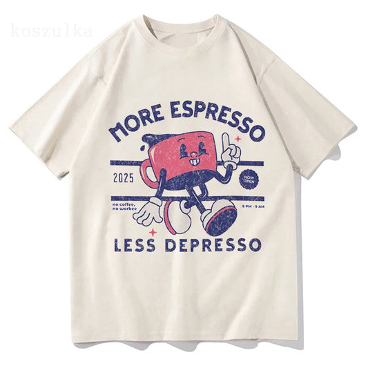 More Espresso Less Depresso T Shirt Men/women Vintage Graphic Unisex High Quality Cotton T-shirt.  XS-2X