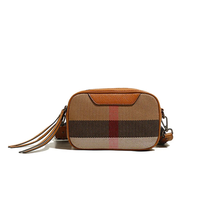 Genuine Leather Women Bag Small Canvas Cross body Wide Strap Trendy Square Designer Luxury Sling Shoulder bag