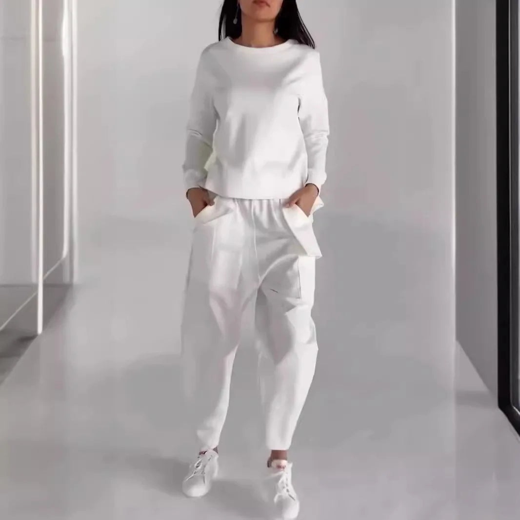 New Fashion Lace-up Craft Multi-pocket Trendy Sport Solid Color Casual Pants Set for Women.  S-3X