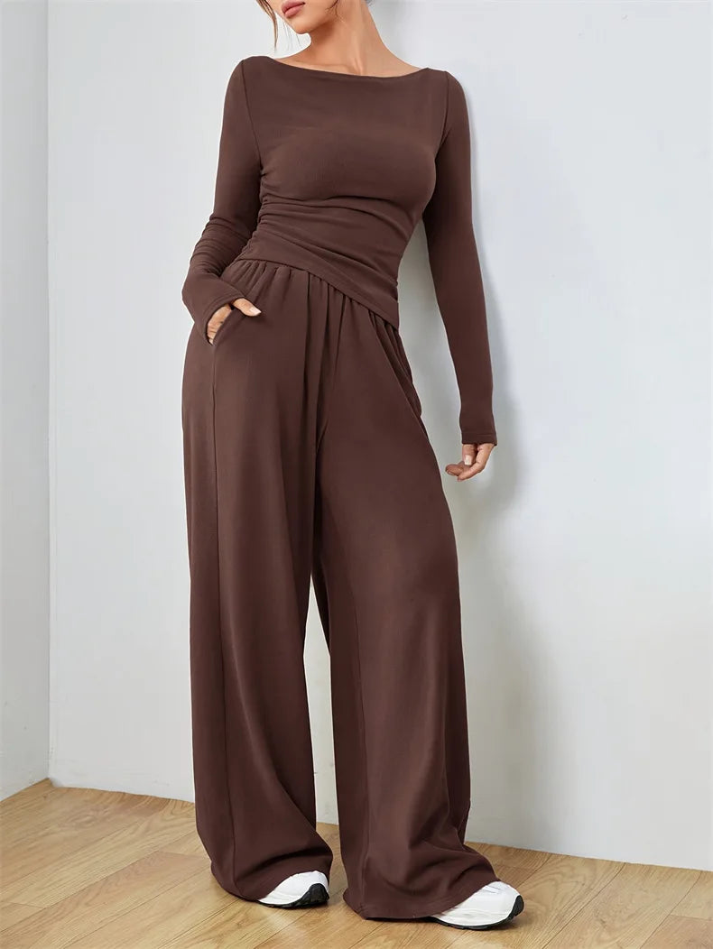 Relaxed Women's Two-Piece Wide-Leg Pant Set Soft And Comfortable Style.