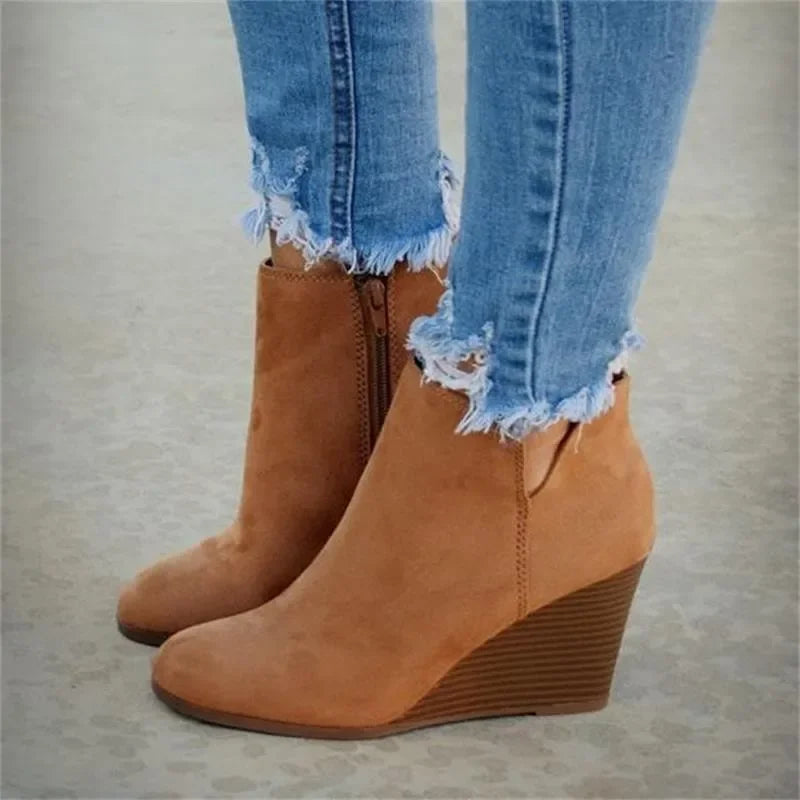 Women Booties Leopard Ankle Platform Heel Wedge Shoe.