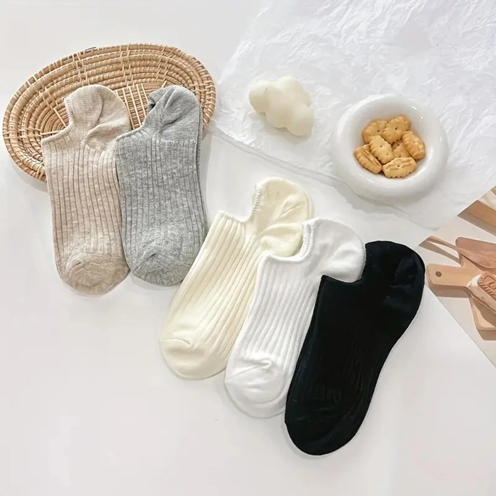 5/10 Pairs No Show Solid Boat Men Socks,Simple & Breathable Unisex Ankle Socks,Women's Stockings&Black Low Tube Cute Socks