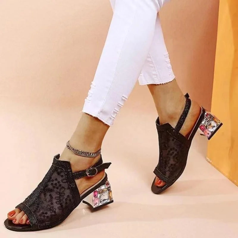 New Women Summer Fashion Peep Toe Bling Sandals Buckle Strap Rhinestone Sandals