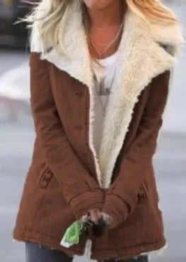 Women Autumn Winter Solid Color Plush Lapel Fashion Casual Jacket.  S-3X