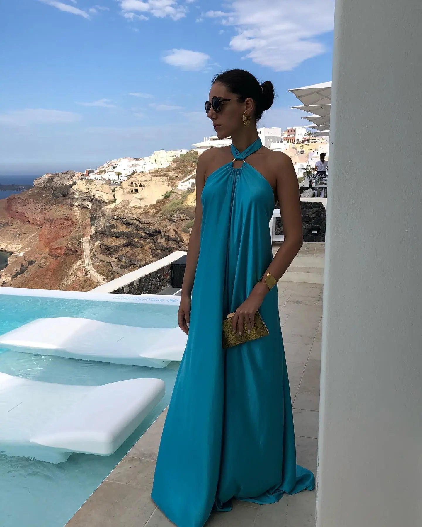 Loose Halter Neck Backless Sexy Satin Evening Dress New Fashion Elegant Dress. S-XL