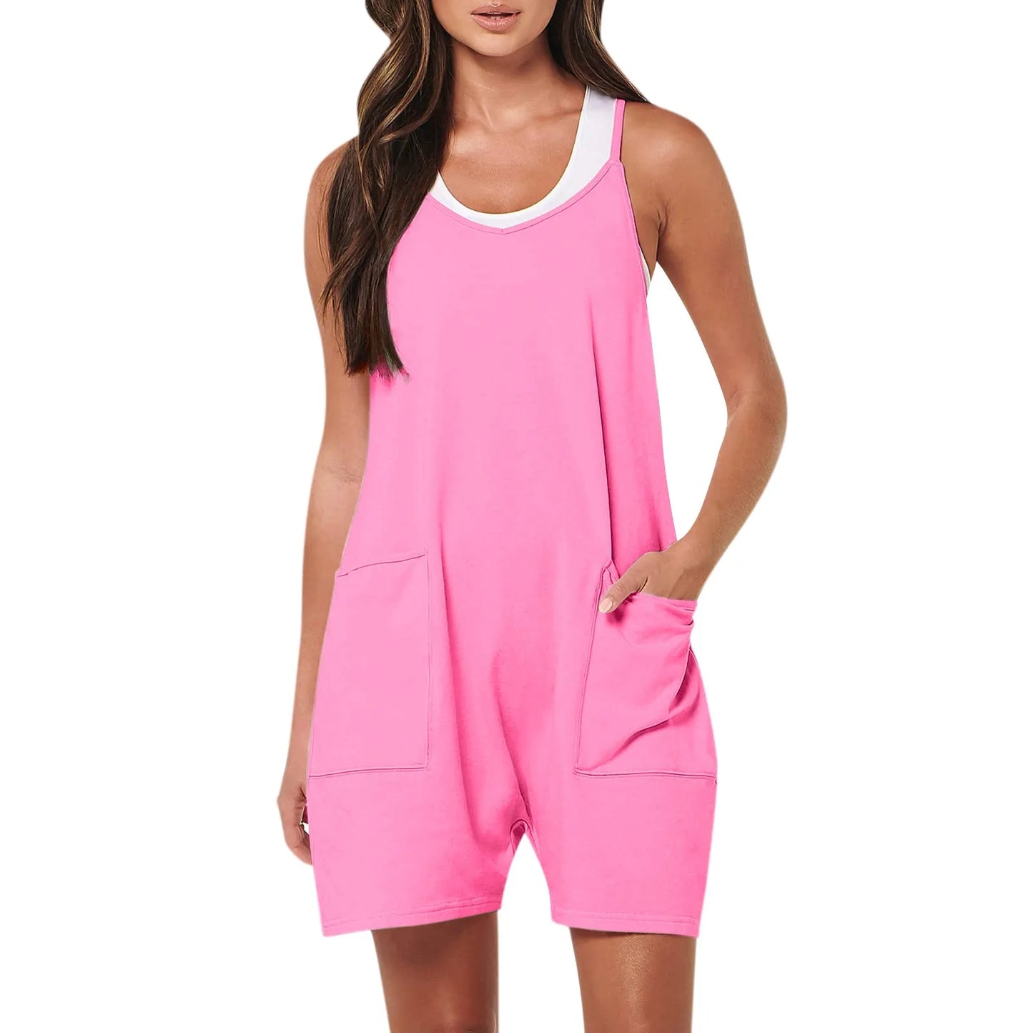 Women Summer Casual Shoulder Strap Loose Romper Comfy Overalls.  S-2x