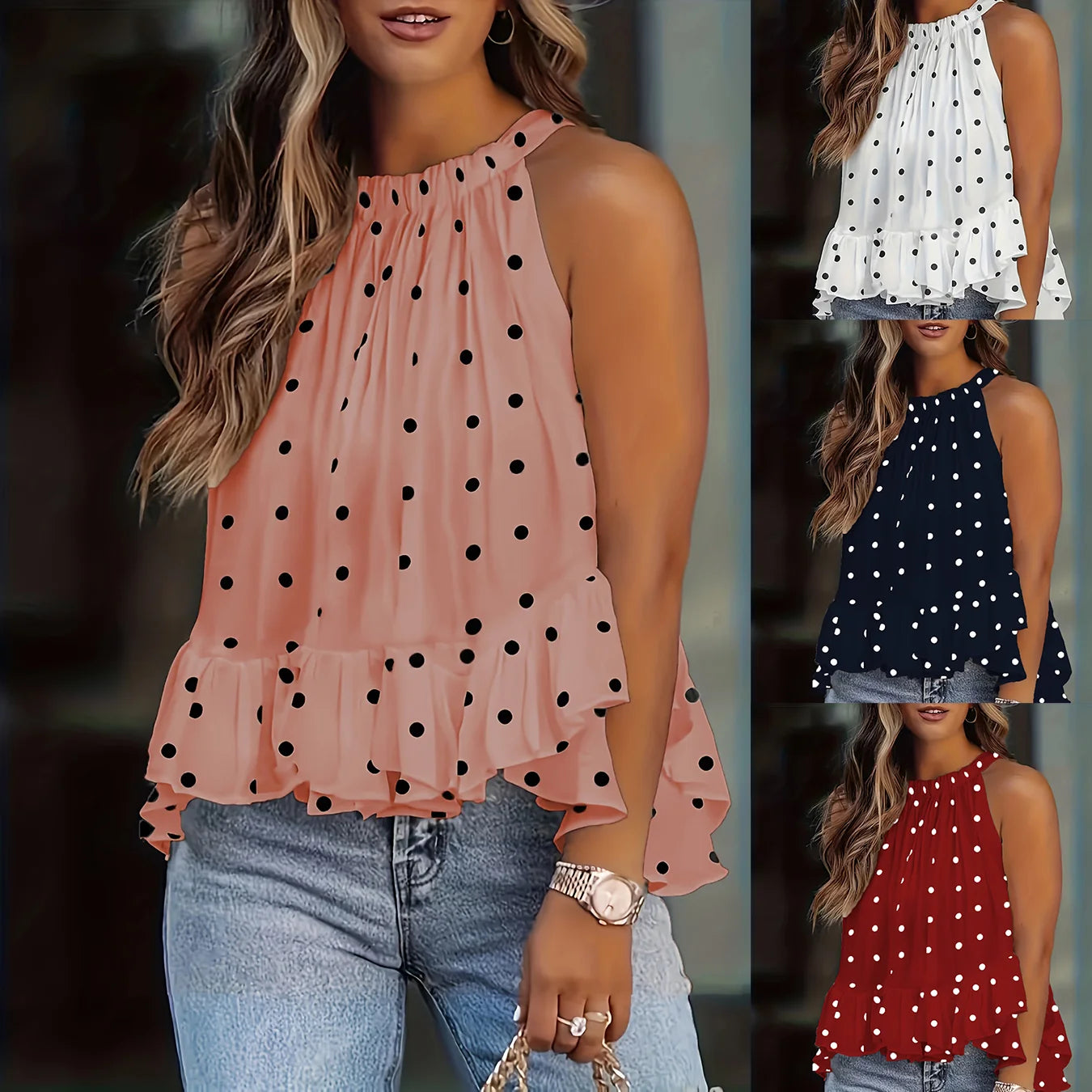 Plus size women's spring and summer fresh and fashionable halter neck elegant top.  1X-5X