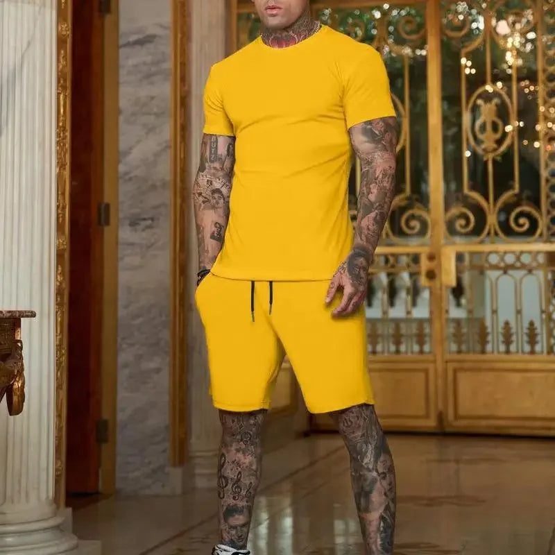 Fashionable and casual summer men's breathable T-shirt and short two-piece set.  Sz: S-3X