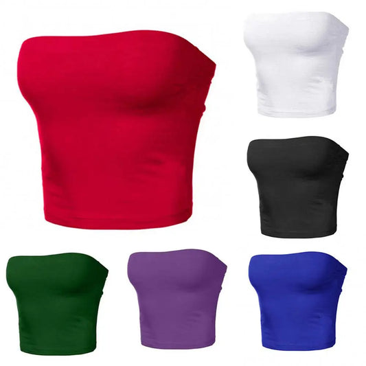 Women's Strapless Top Sexy Sleeveless Crop Top Bandeau Tube Top.  S-XL