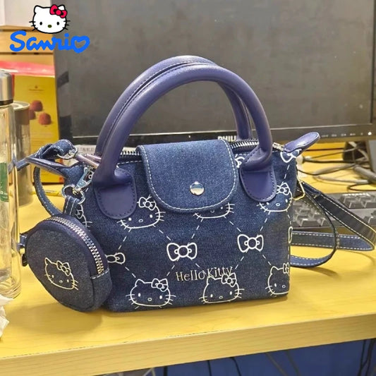 Sanrio Cute Hello Kitty Denim Handbag Cartoon Printed Cross body Bag .
