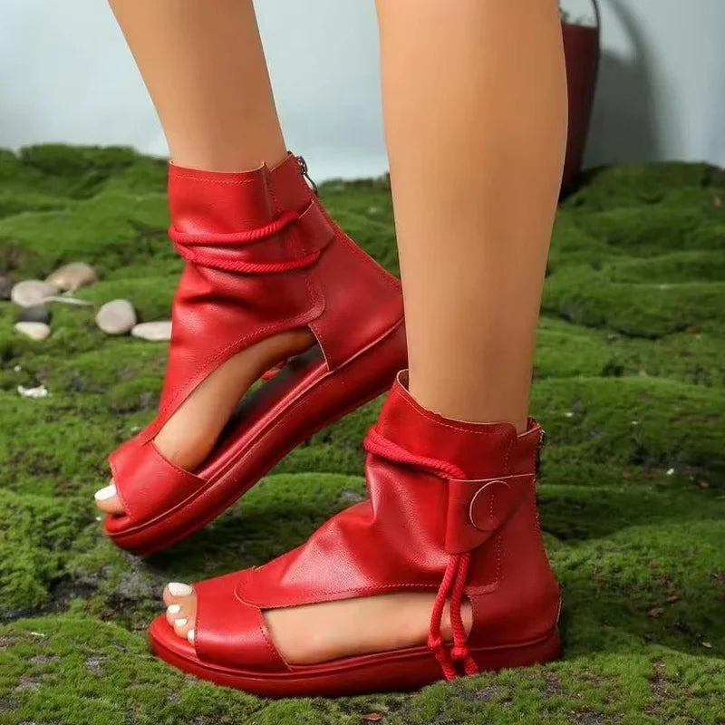 Ladies Vintage PU Leather Cool Shoe/Sandals Summer Mid Heel Comfortable Wedge Shoe