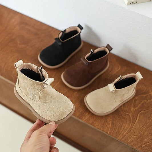 Autumn Winter Children Casual Shoes for Baby Boys Girls Boots Oxford Suede Plush Kids Ankle Boots Outdoor Anti-slip Infant Shoes