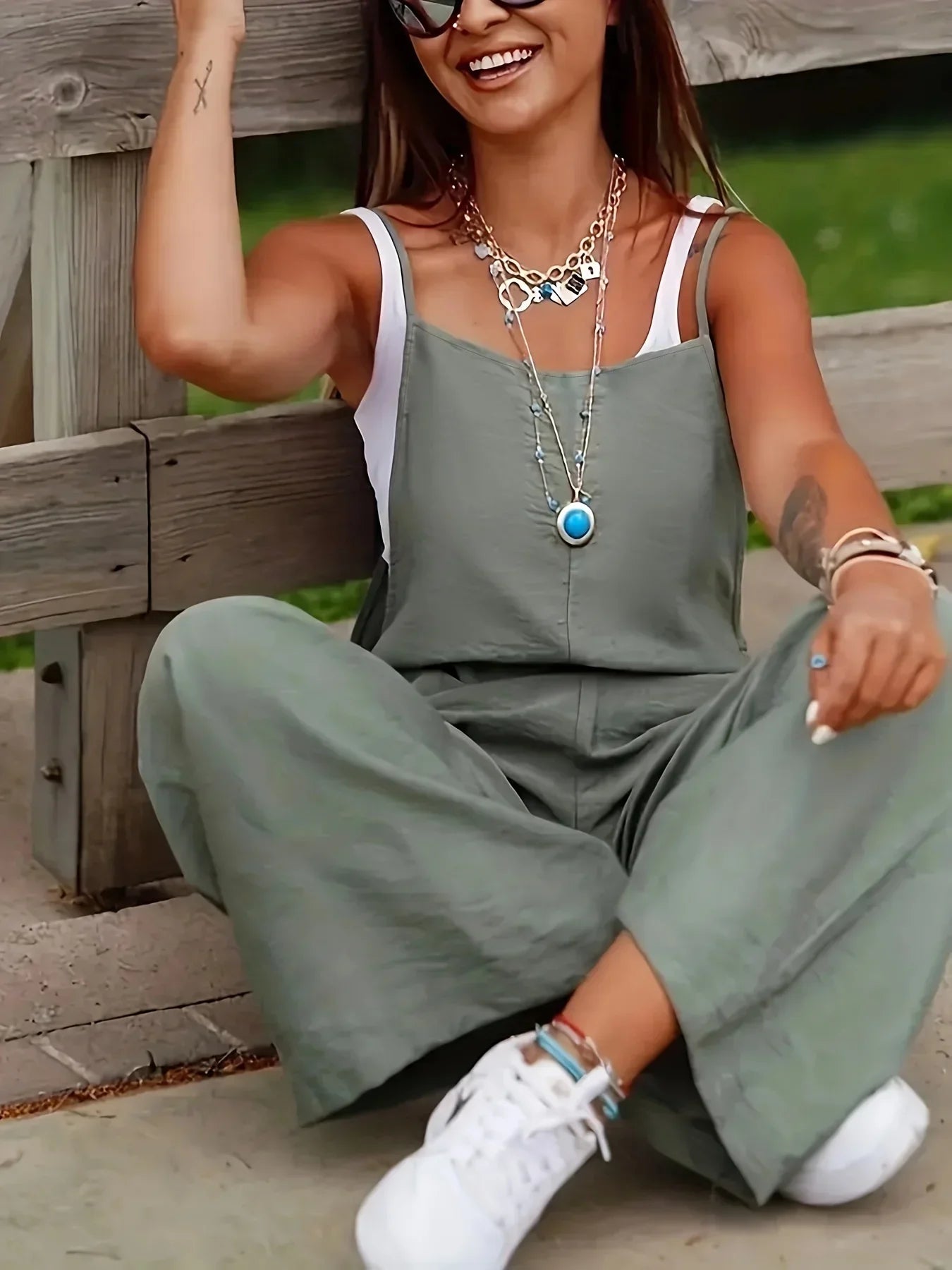Plus Size Women's Casual Pocket Wide Leg Jumpsuit Fashion Loose Fit